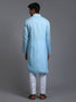 Vastramay Men's Aqua Blue Cotton Kurta with Pant Set