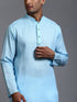 Vastramay Men's Aqua Blue Cotton Kurta with Pant Set