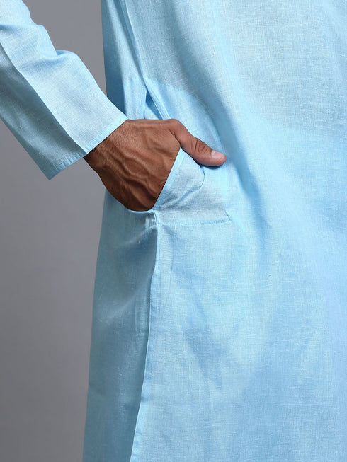 Vastramay Men's Aqua Blue Cotton Kurta Pyjama Set