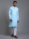 Vastramay Men's Aqua Blue Cotton Kurta Pyjama Set