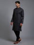 Vastramay Men's Black Cotton Kurta with Pant Set