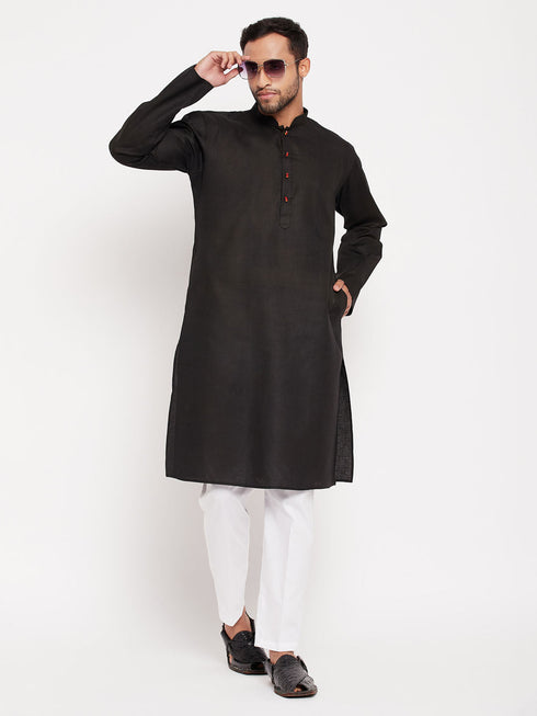Vastramay Men's Black Kurta And White Pant Style Pyjama Set