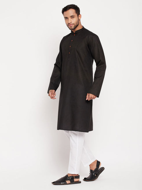 Vastramay Men's Black Kurta And White Pant Style Pyjama Set