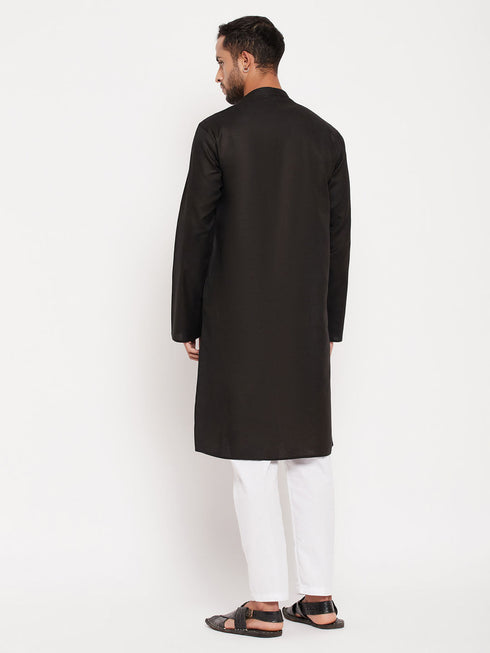 Vastramay Men's Black Kurta And White Pant Style Pyjama Set