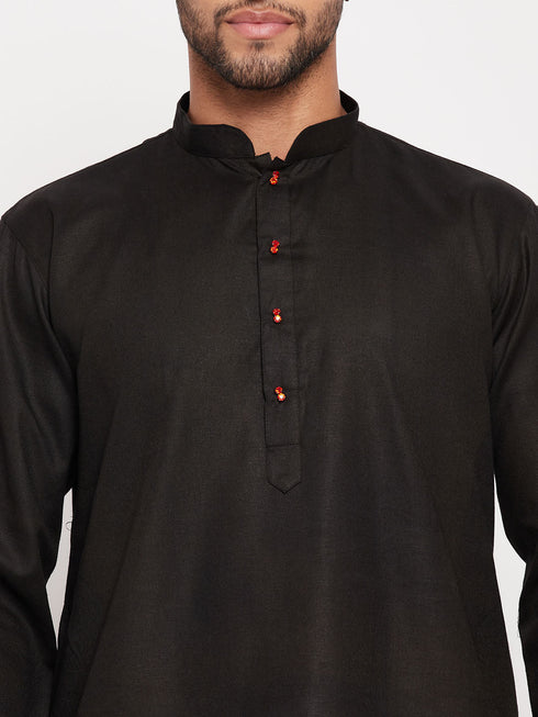 Vastramay Men's Black Kurta And White Pant Style Pyjama Set