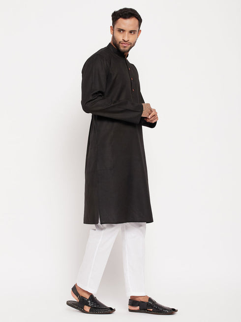 Vastramay Men's Black Kurta And White Pant Style Pyjama Set