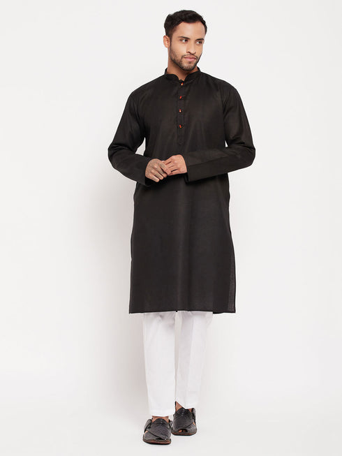 Vastramay Men's Black Kurta And White Pant Style Pyjama Set
