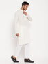 Vastramay Men's Cream Kurta And White Pant Style Pyjama Set