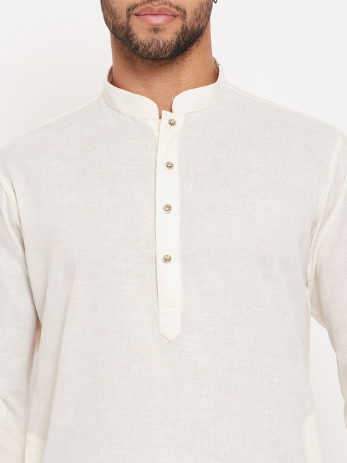 Vastramay Men's Cream Kurta And White Pant Style Pyjama Set