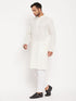 Vastramay Men's Cream Kurta And White Pant Style Pyjama Set