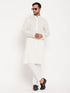 Vastramay Men's Cream Kurta And White Pant Style Pyjama Set