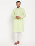 Vastramay Men's Green Kurta And White Pant Style Pyjama Set