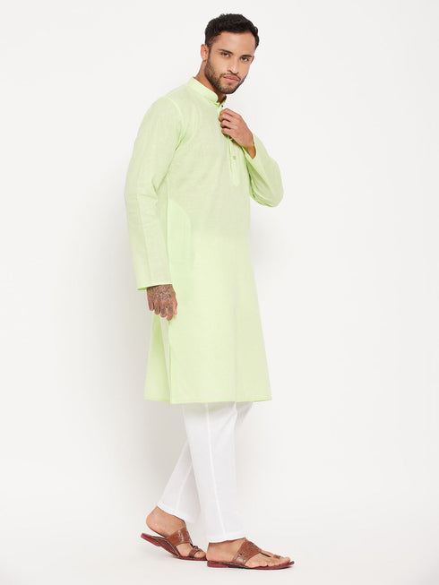 Vastramay Men's Green Kurta And White Pant Style Pyjama Set