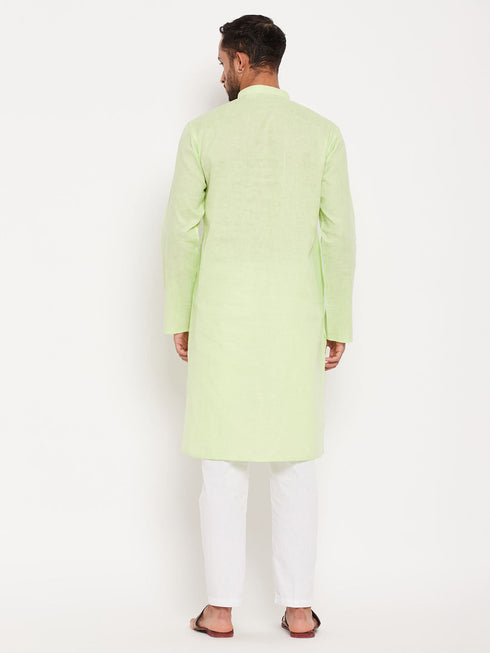 Vastramay Men's Green Kurta And White Pant Style Pyjama Set