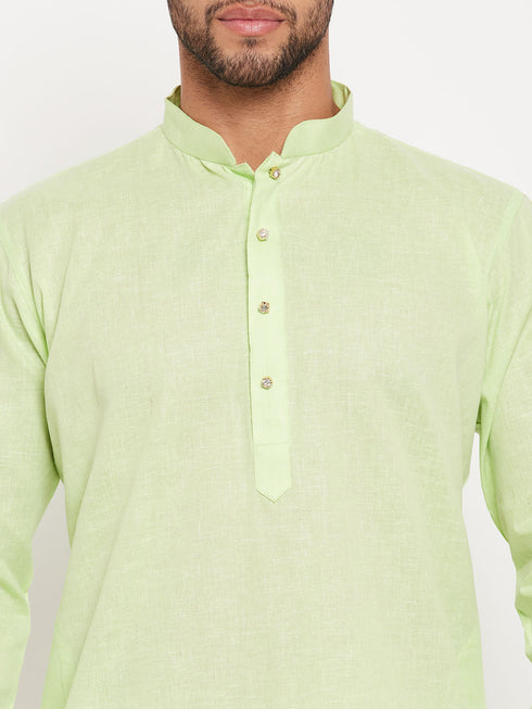 Vastramay Men's Green Kurta And White Pant Style Pyjama Set