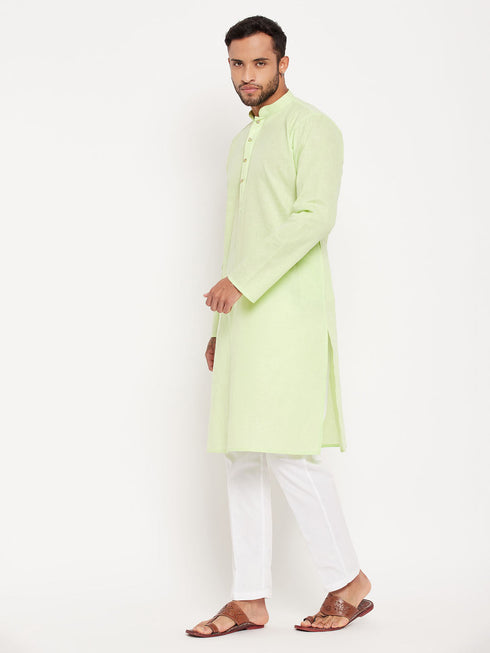 Vastramay Men's Green Kurta And White Pant Style Pyjama Set