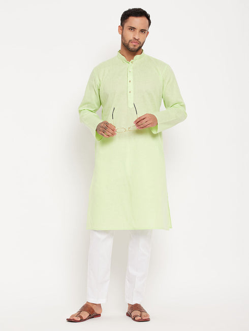 Vastramay Men's Green Kurta And White Pant Style Pyjama Set