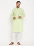 Vastramay Men's Green Kurta And White Pant Style Pyjama Set