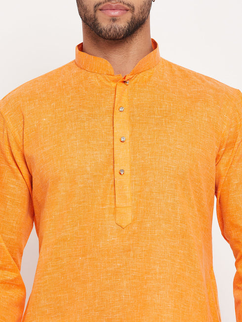 Vastramay Men's Orange Kurta And White Pant Style Pyjama Set
