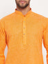 Vastramay Men's Orange Kurta And White Pant Style Pyjama Set