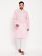 Vastramay Men's Pink Kurta And White Pant Style Pyjama Set