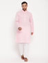 Vastramay Men's Pink Kurta And White Pant Style Pyjama Set