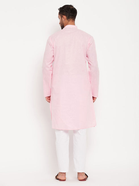 Vastramay Men's Pink Kurta And White Pant Style Pyjama Set