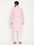 Vastramay Men's Pink Kurta And White Pant Style Pyjama Set
