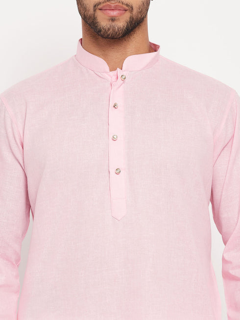Vastramay Men's Pink Kurta And White Pant Style Pyjama Set