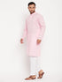 Vastramay Men's Pink Kurta And White Pant Style Pyjama Set