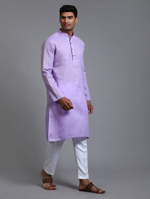 Vastramay Men's Purple Cotton Kurta with Pant Set
