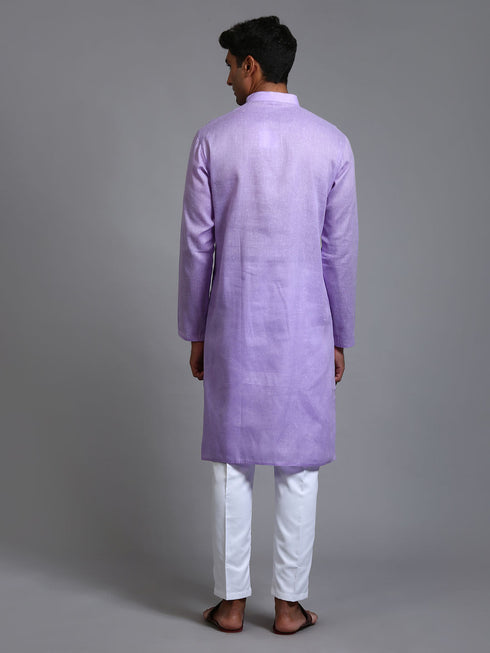 Vastramay Men's Purple Cotton Kurta with Pant Set