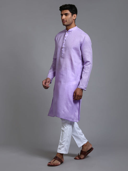 Vastramay Men's Purple Cotton Kurta with Pant Set