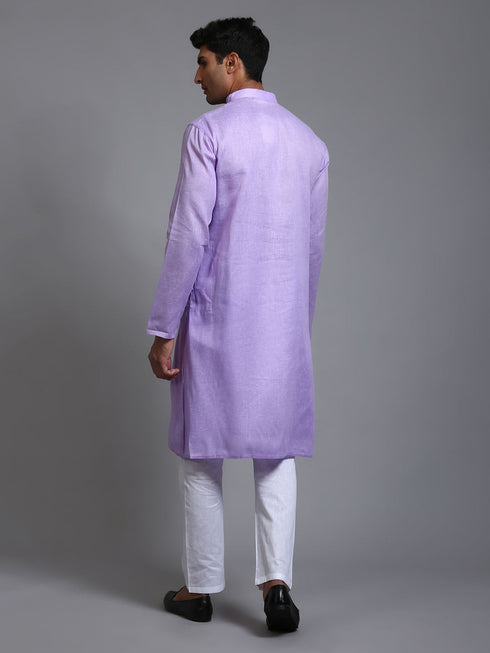 Vastramay Men's Purple Cotton Kurta Pyjama Set