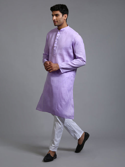 Vastramay Men's Purple Cotton Kurta Pyjama Set
