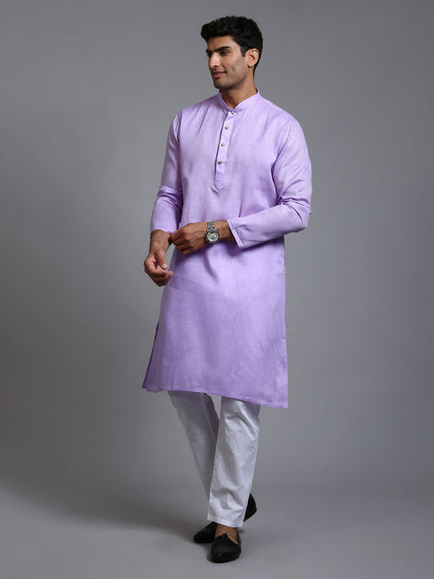 Vastramay Men's Purple Cotton Kurta Pyjama Set