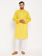 Vastramay Men's Yellow Kurta And White Pant Style Pyjama Set