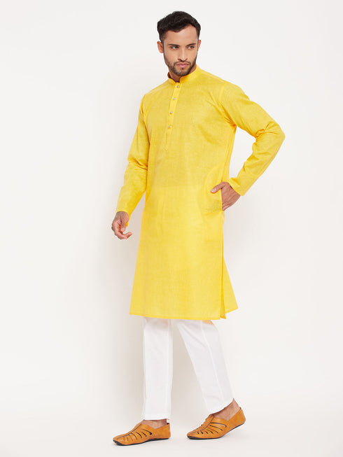 Vastramay Men's Yellow Kurta And White Pant Style Pyjama Set
