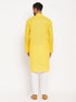 Vastramay Men's Yellow Kurta And White Pant Style Pyjama Set