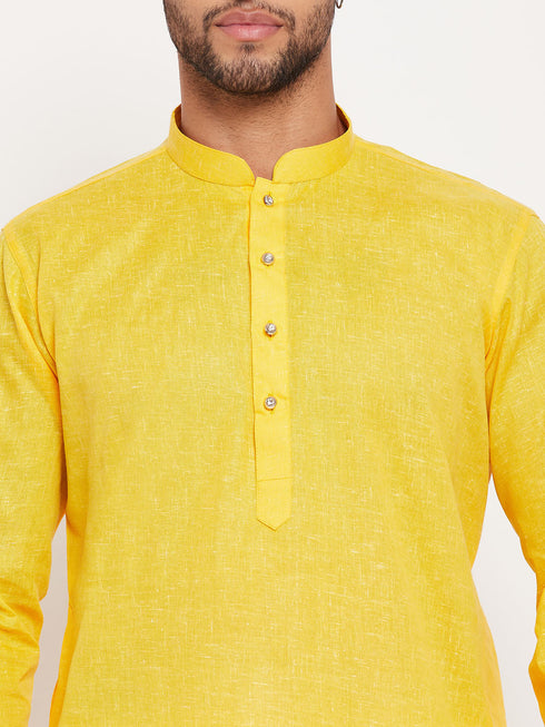 Vastramay Men's Yellow Kurta And White Pant Style Pyjama Set