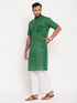 Vastramay Men's Solid Green Pure Cotton Kurta With White Pant Style Pyjama Set