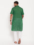 Vastramay Men's Solid Green Pure Cotton Kurta With White Pant Style Pyjama Set