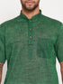 Vastramay Men's Solid Green Pure Cotton Kurta With White Pant Style Pyjama Set