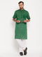 Vastramay Men's Solid Green Pure Cotton Kurta With White Pyjama Set