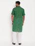 Vastramay Men's Solid Green Pure Cotton Kurta With White Pyjama Set