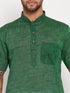 Vastramay Men's Solid Green Pure Cotton Kurta With White Pyjama Set