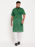 Vastramay Men's Solid Green Pure Cotton Kurta With White Pyjama Set