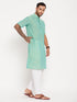 Vastramay Men's Solid Pink Pure Cotton Kurta With White Pant Style Pyjama Set
