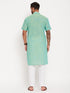 Vastramay Men's Solid Pink Pure Cotton Kurta With White Pant Style Pyjama Set