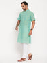 Vastramay Men's Solid Pink Pure Cotton Kurta With White Pant Style Pyjama Set